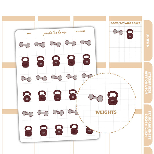 Weights Stickers | Drawn Planner Stickers | D33