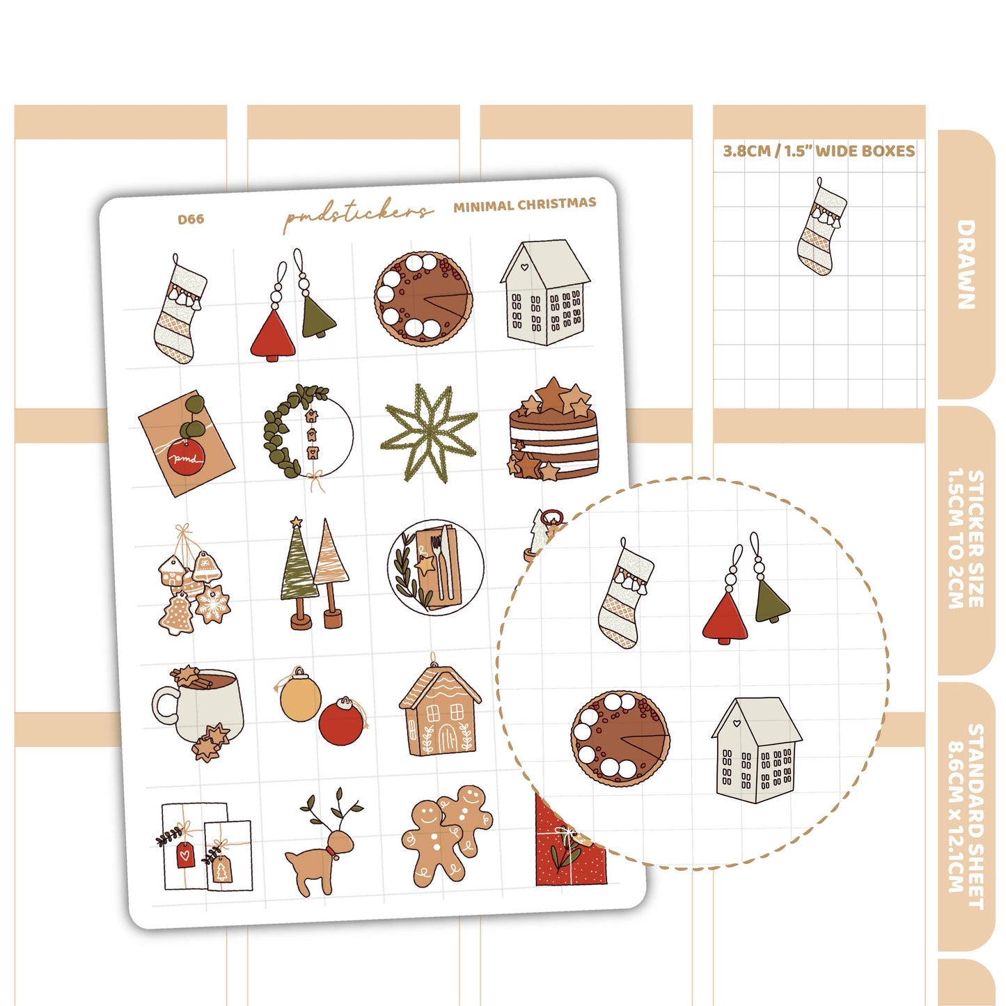Christmas Minimal Stickers | Drawn Planner Stickers | D66