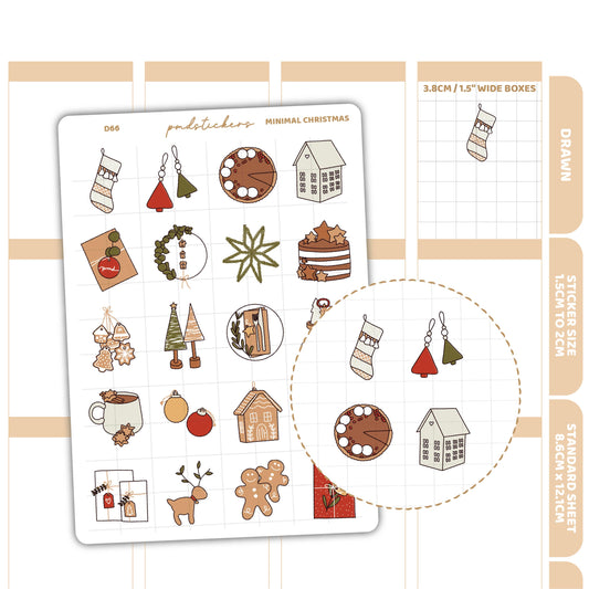 Christmas Minimal Stickers | Drawn Planner Stickers | D66