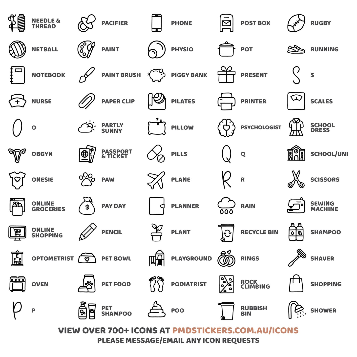 Dashed Icon Box Stickers | Minimal Planner Stickers | M05