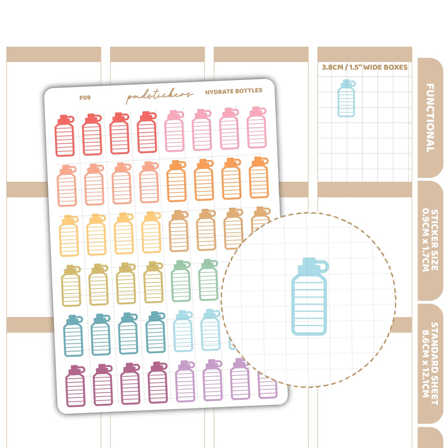 Hydrate Bottle Stickers | Functional Planner Stickers | F09