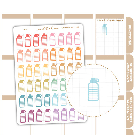 Hydrate Bottle Stickers | Functional Planner Stickers | F09