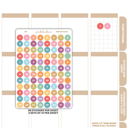 Mini Date (1-31) Dot Stickers | Functional Planner Stickers | F03