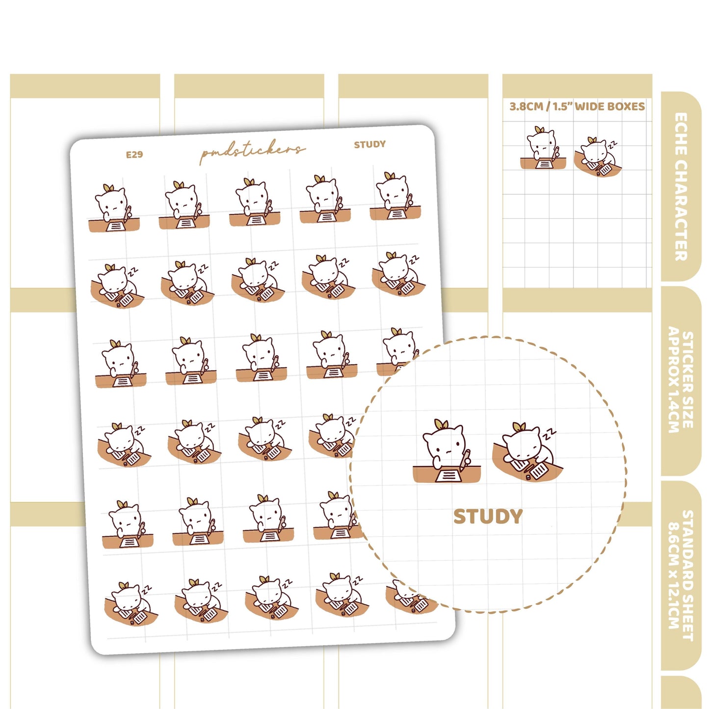 Study Stickers | Eche Character Planner Stickers | E29