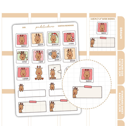 Santa's Reindeer Stickers | Drawn Planner Stickers | D55