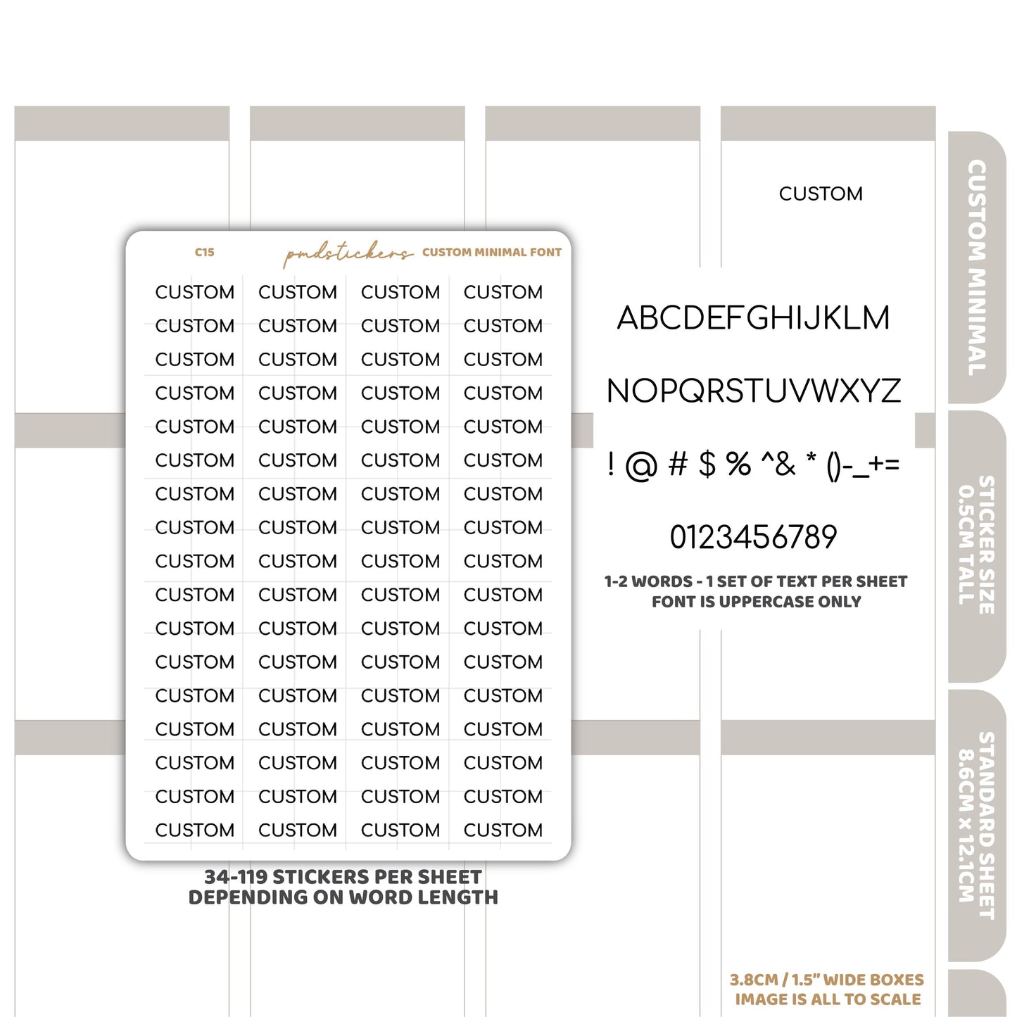 Custom Minimal Font Word Stickers | Custom Minimal Planner Stickers | C15