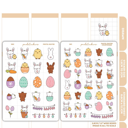 Easter Pastel & Countdown Stickers | Drawn Planner Stickers | D80-81