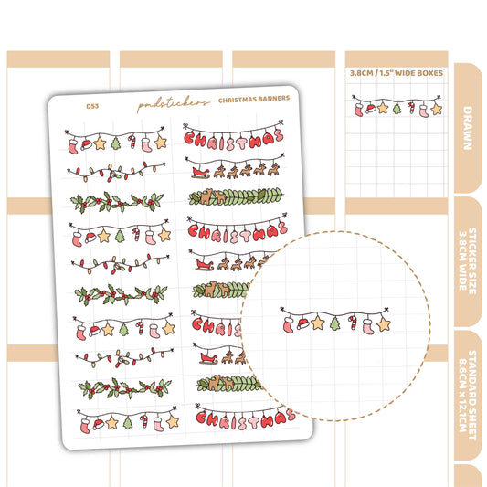 Christmas Banners Stickers | Drawn Planner Stickers | D53