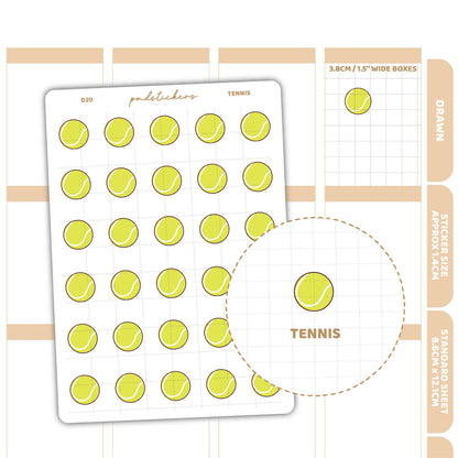 Tennis Stickers | Drawn Planner Stickers | D20