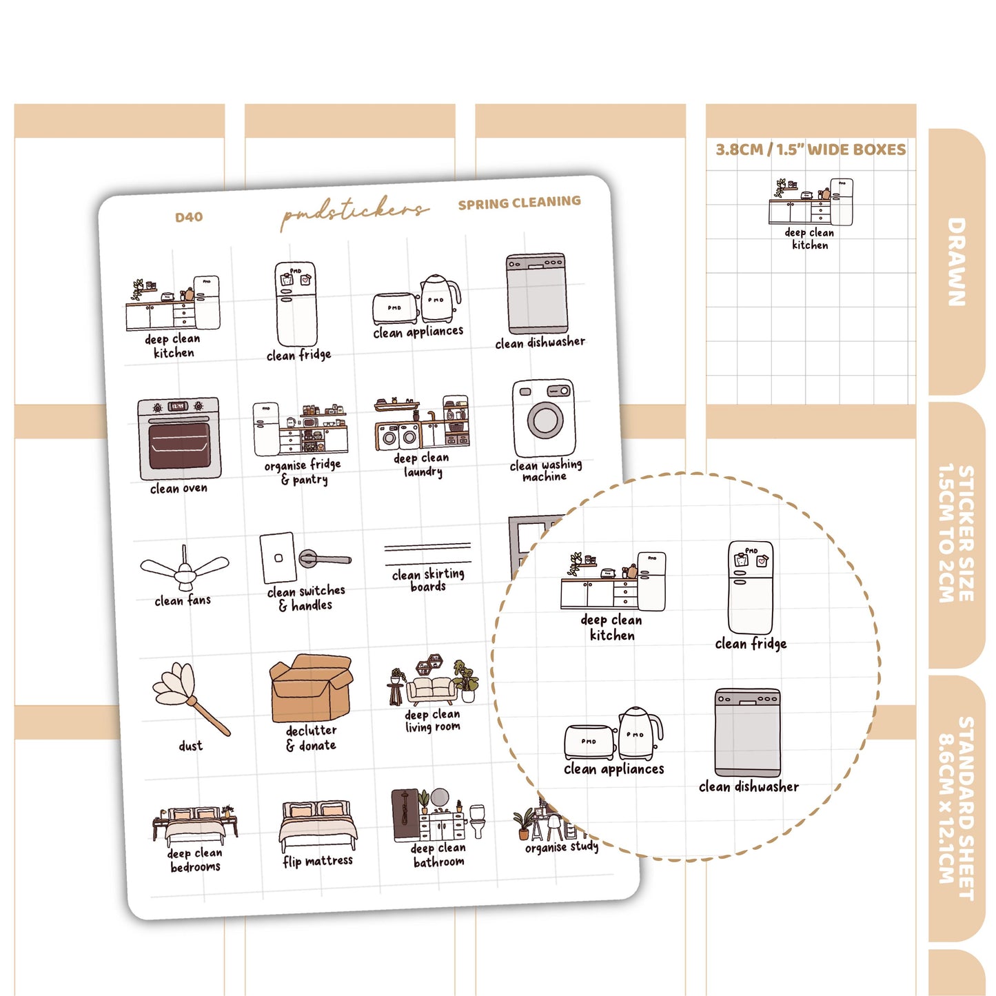 Spring Cleaning Stickers | Drawn Planner Stickers | D40