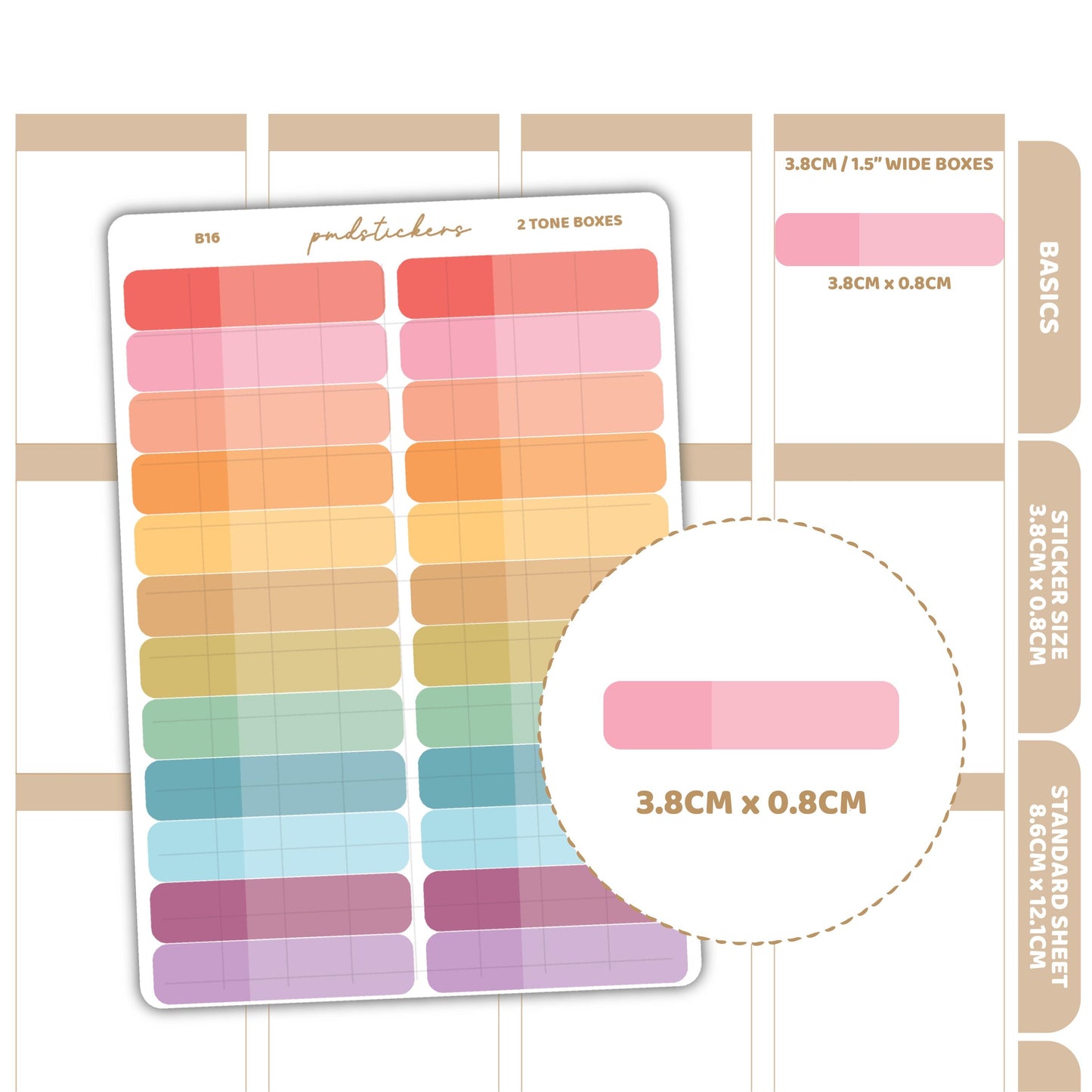 2 Tone Box Stickers | Basic Planner Stickers | B16