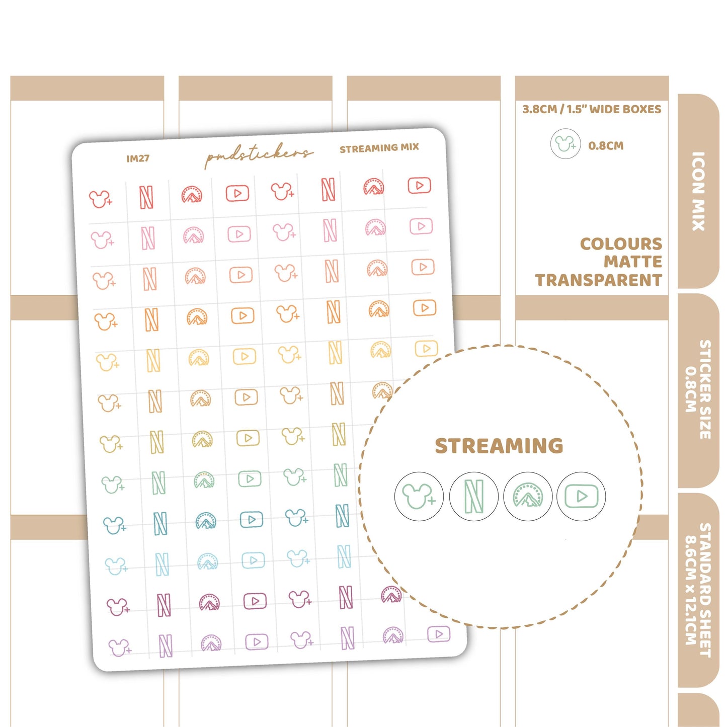 Streaming Mix Icon Dot Stickers | Planner Stickers | IM27