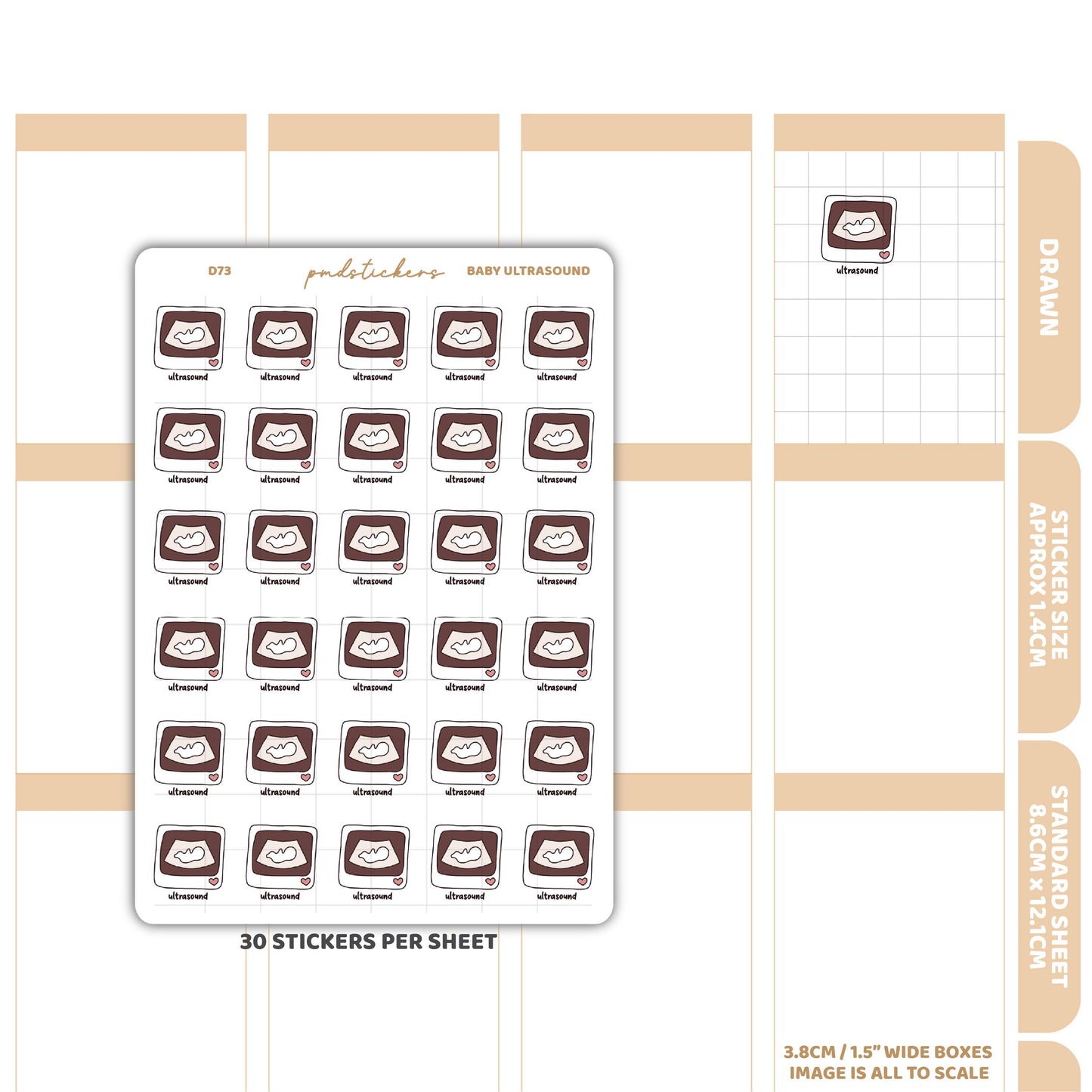 Baby Ultrasound Stickers | Drawn Planner Stickers | D73