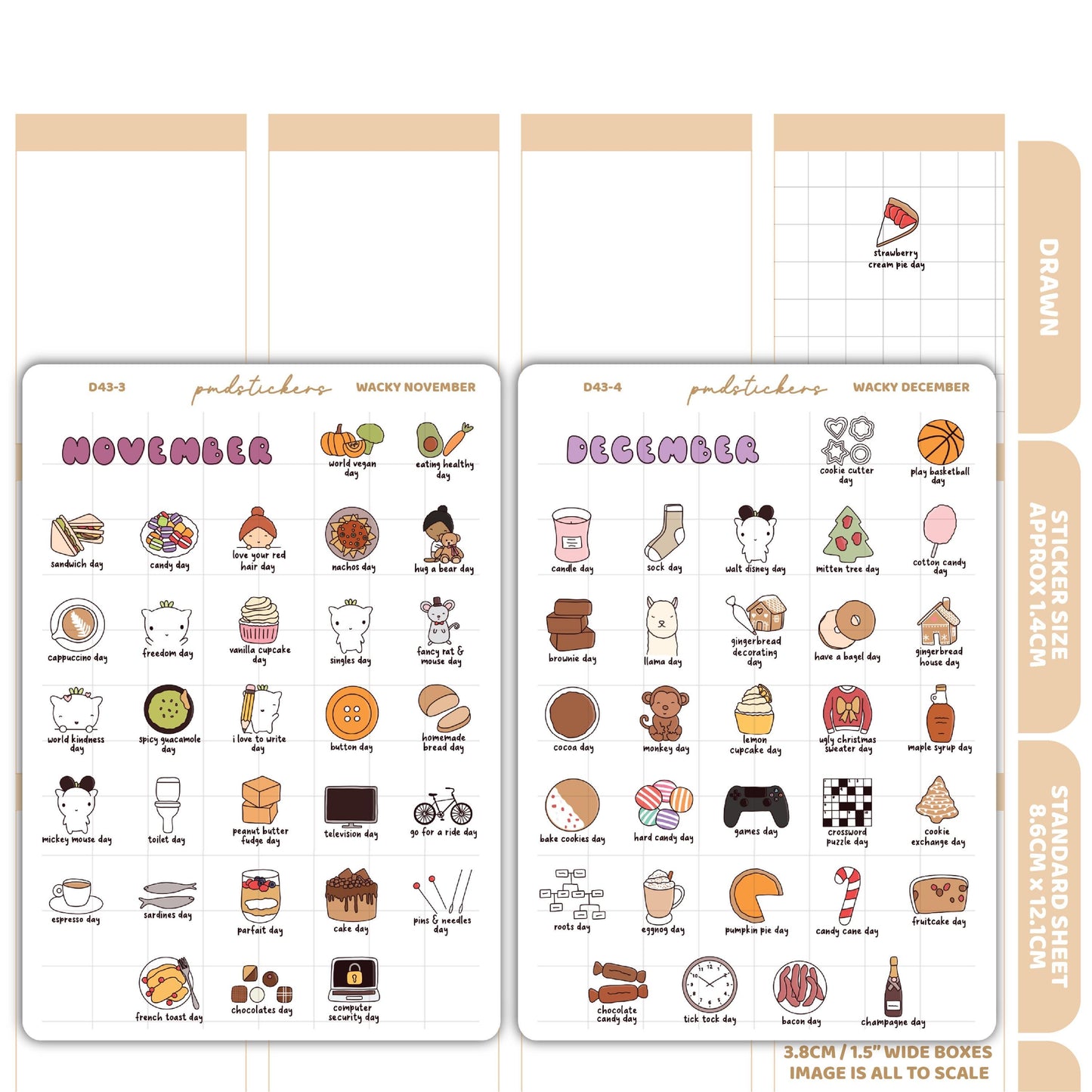 Wacky September, October, November & December Stickers | Drawn Planner Stickers | D43(4)