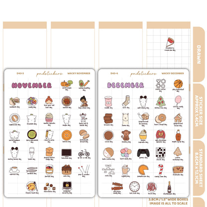 Wacky September, October, November & December Stickers | Drawn Planner Stickers | D43(4)
