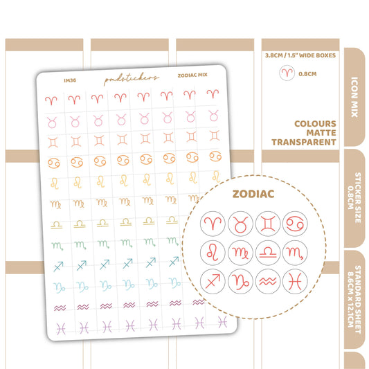 Zodiac Mix Icon Dot Stickers | Planner Stickers | IM36