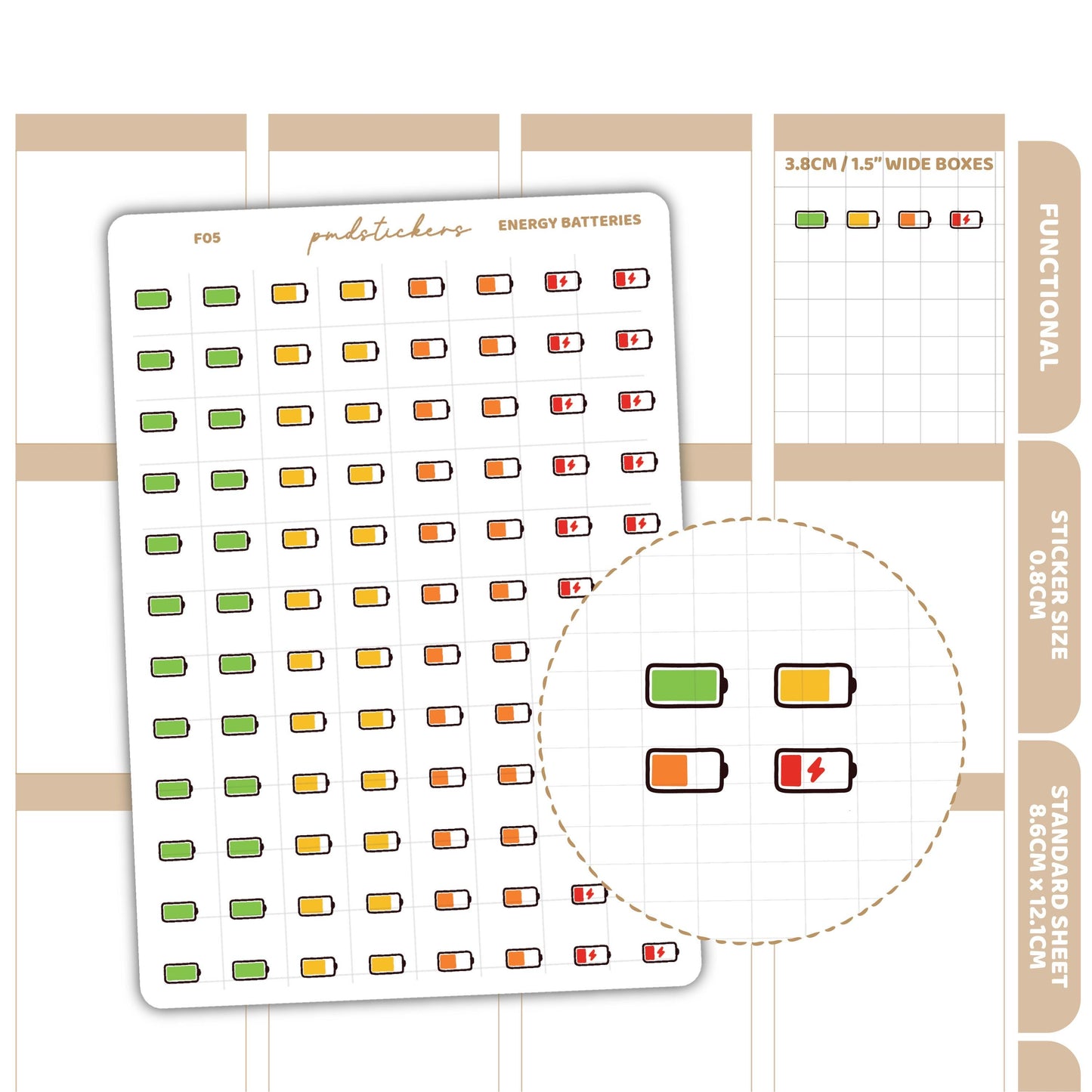 Energy Battery Stickers | Functional Planner Stickers | F05