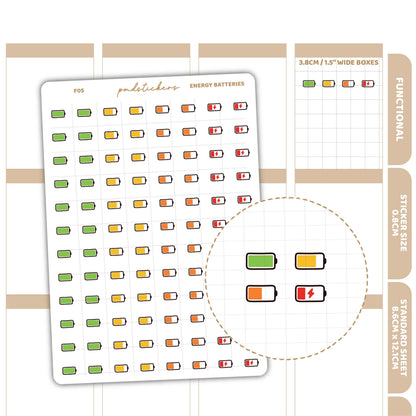 Energy Battery Stickers | Functional Planner Stickers | F05