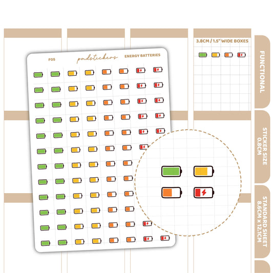 Energy Battery Stickers | Functional Planner Stickers | F05