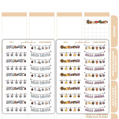 Season Banners Stickers | Drawn Planner Stickers | D75