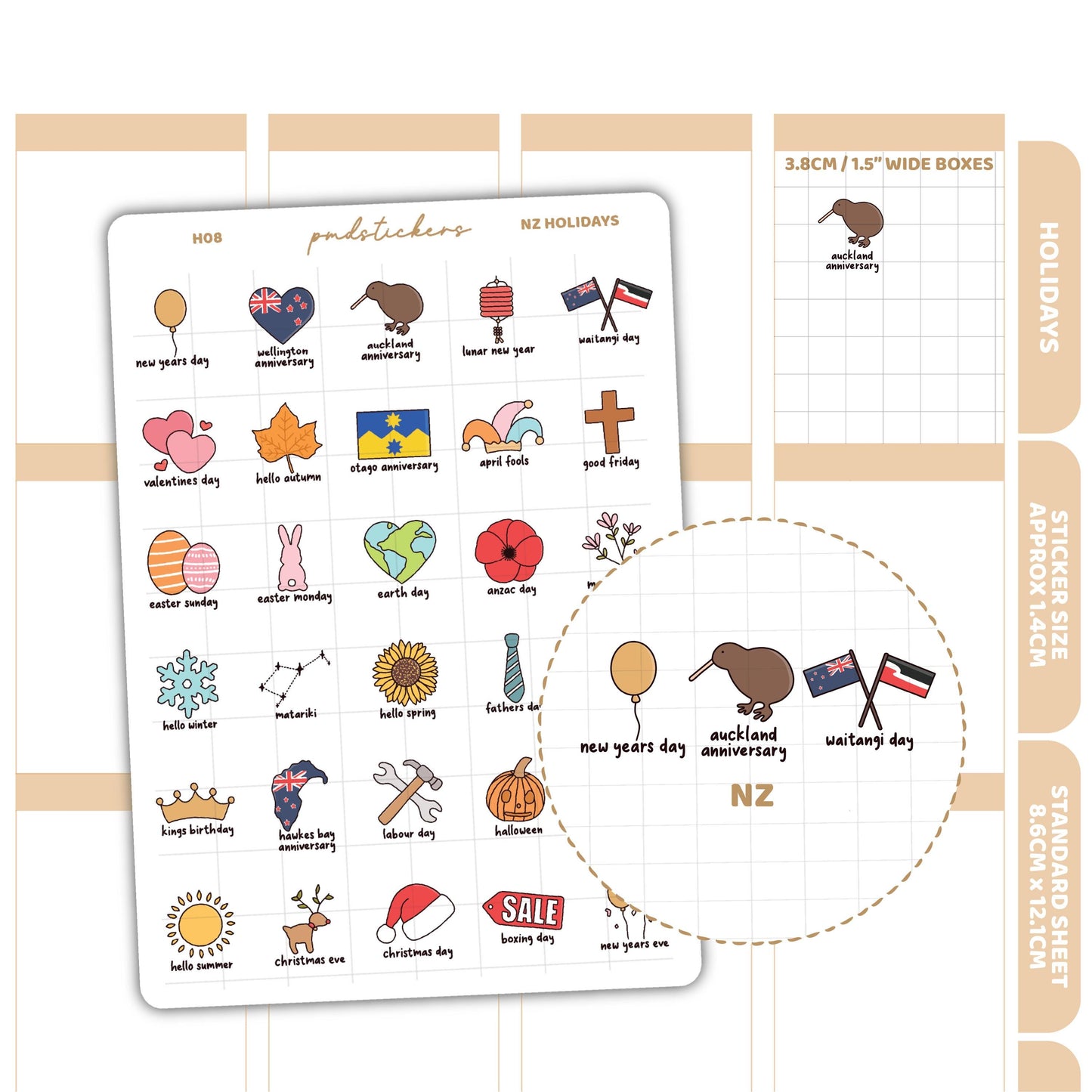 NZ Holiday Stickers | Holiday Planner Stickers | H08