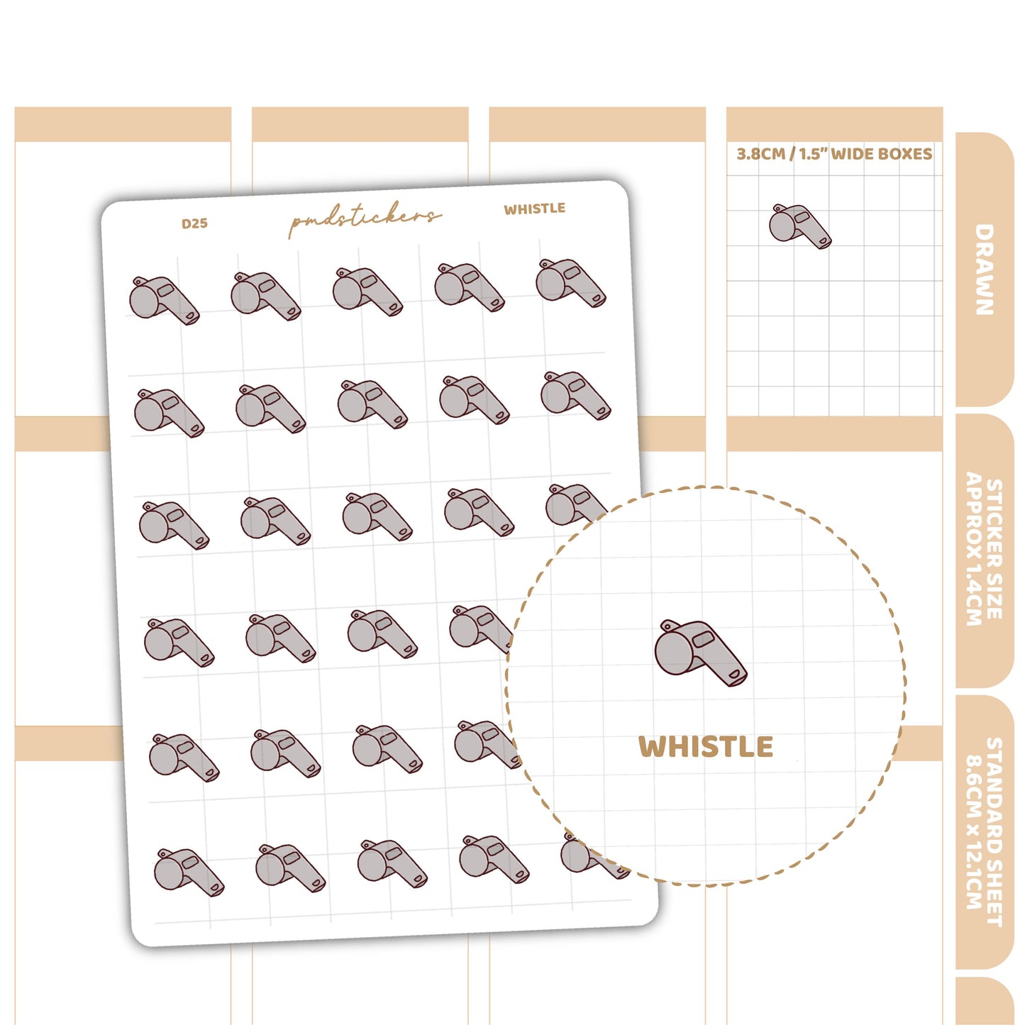 Whistle Stickers | Drawn Planner Stickers | D25