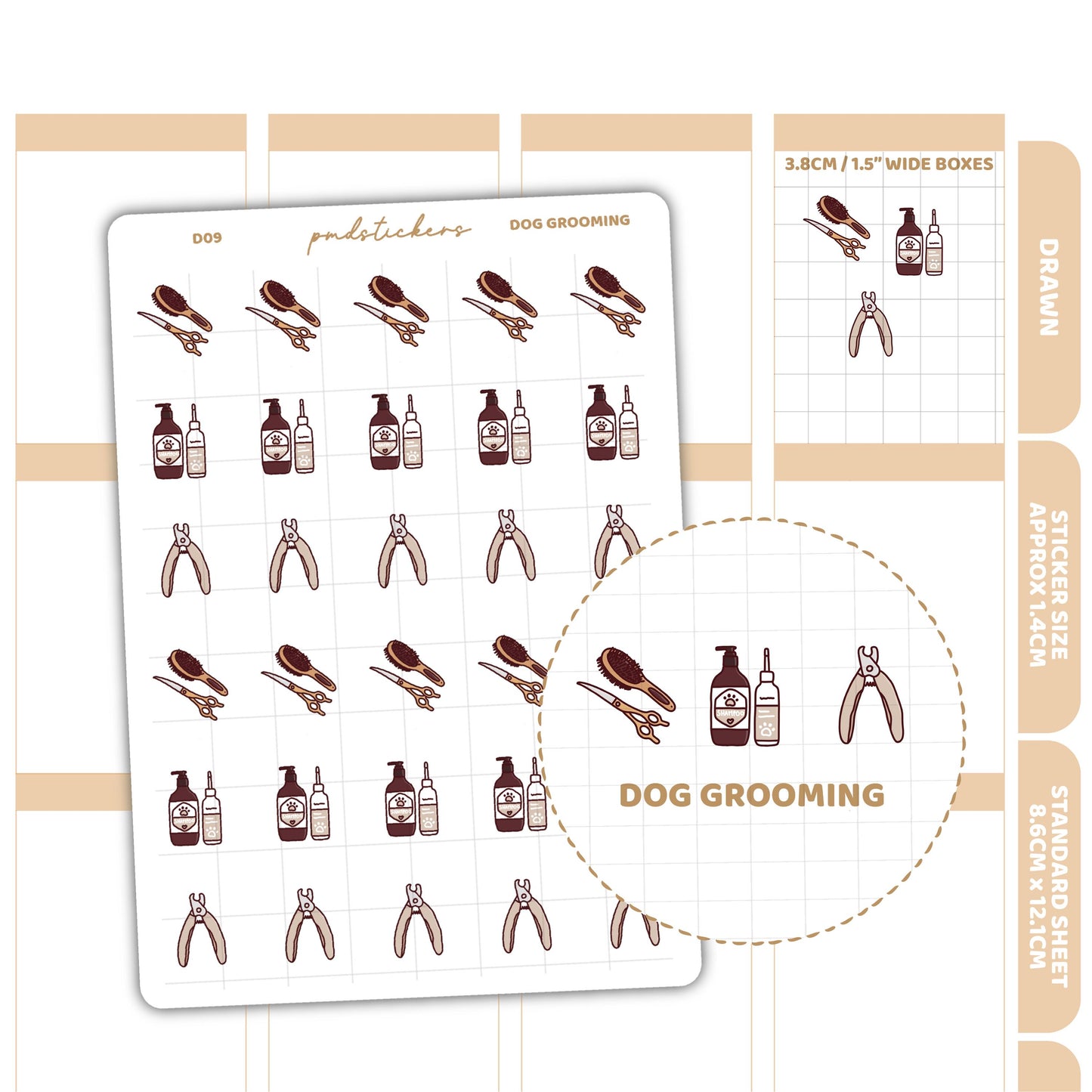 Dog Grooming Stickers | Drawn Planner Stickers | D09