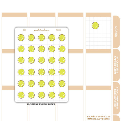 Tennis Stickers | Drawn Planner Stickers | D20