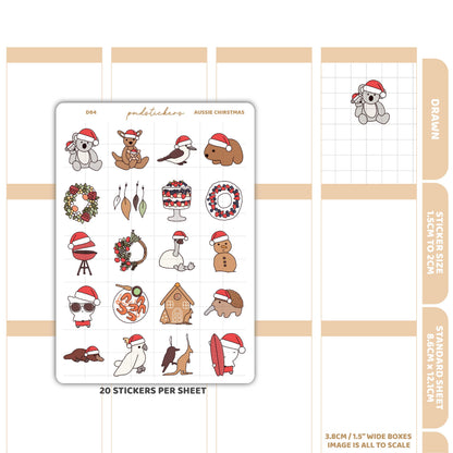 Christmas Aussie Stickers | Drawn Planner Stickers | D64
