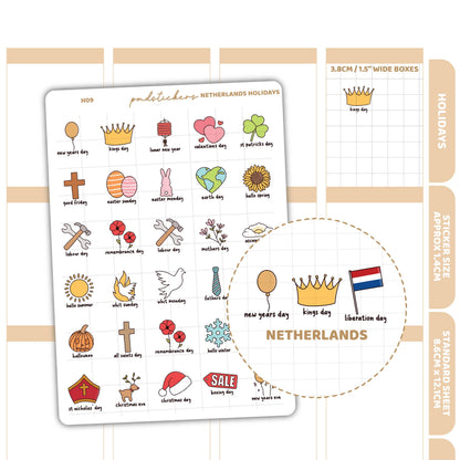 Netherlands Holiday Stickers | Holiday Planner Stickers | H09