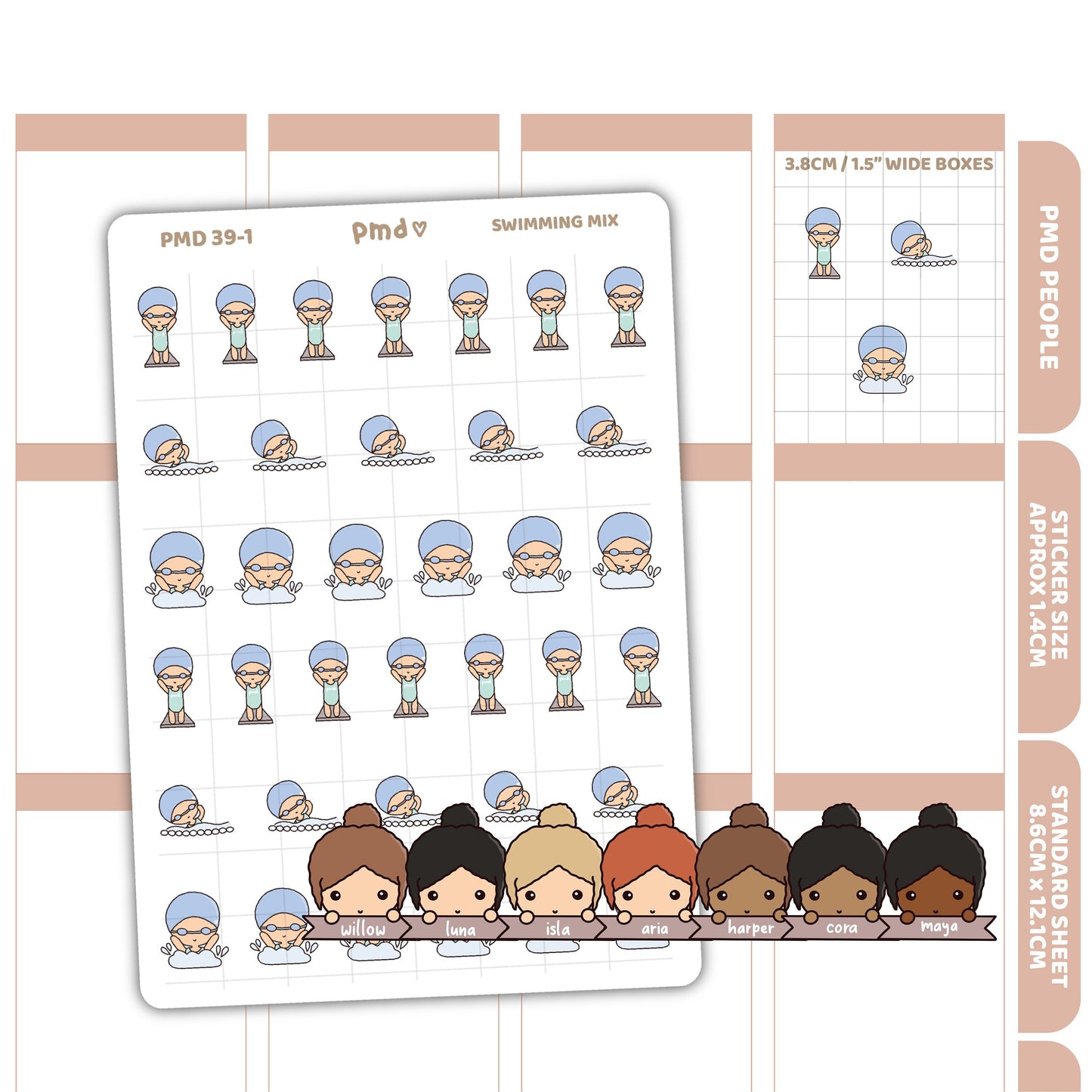 Swimming Stickers | PMD People Planner Stickers | PMD39