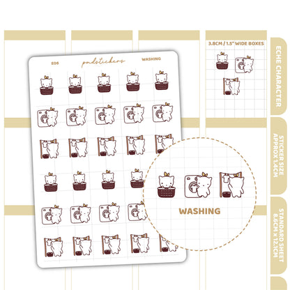 Washing Stickers | Eche Character Planner Stickers | E06
