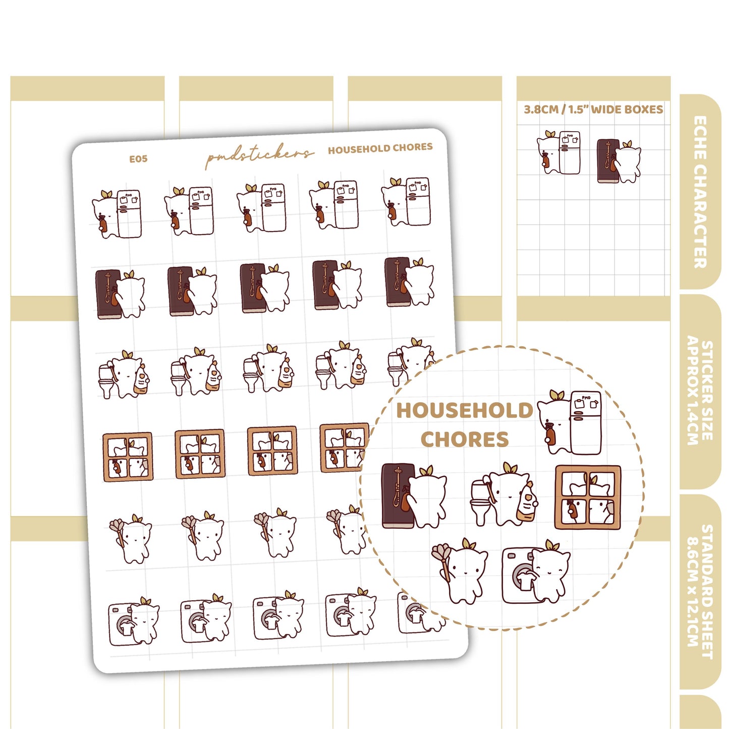 Household Chores Stickers | Eche Character Planner Stickers | E05