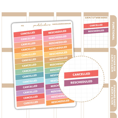 Cancelled/Rescheduled Stickers | Functional Planner Stickers | F13