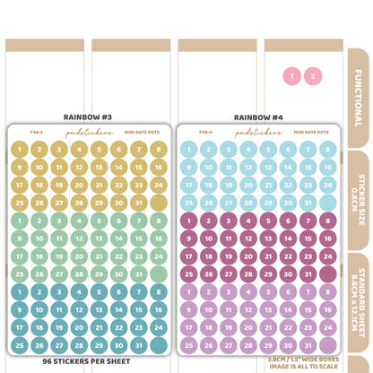 Coloured Sets Mini Date (1-31) Dot Stickers | Functional Planner Stickers | F46