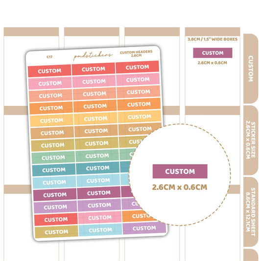 Custom 2.6cm Header Stickers | Custom Planner Stickers | C17