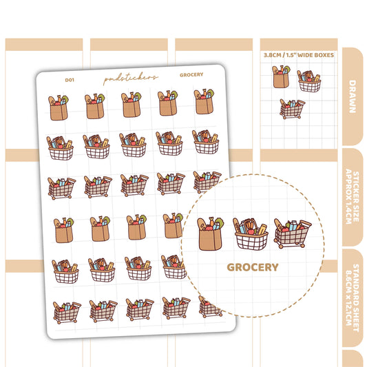 Grocery Stickers | Drawn Planner Stickers | D01