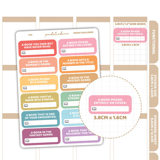 Book Challenge Box Stickers | Functional Planner Stickers | F24
