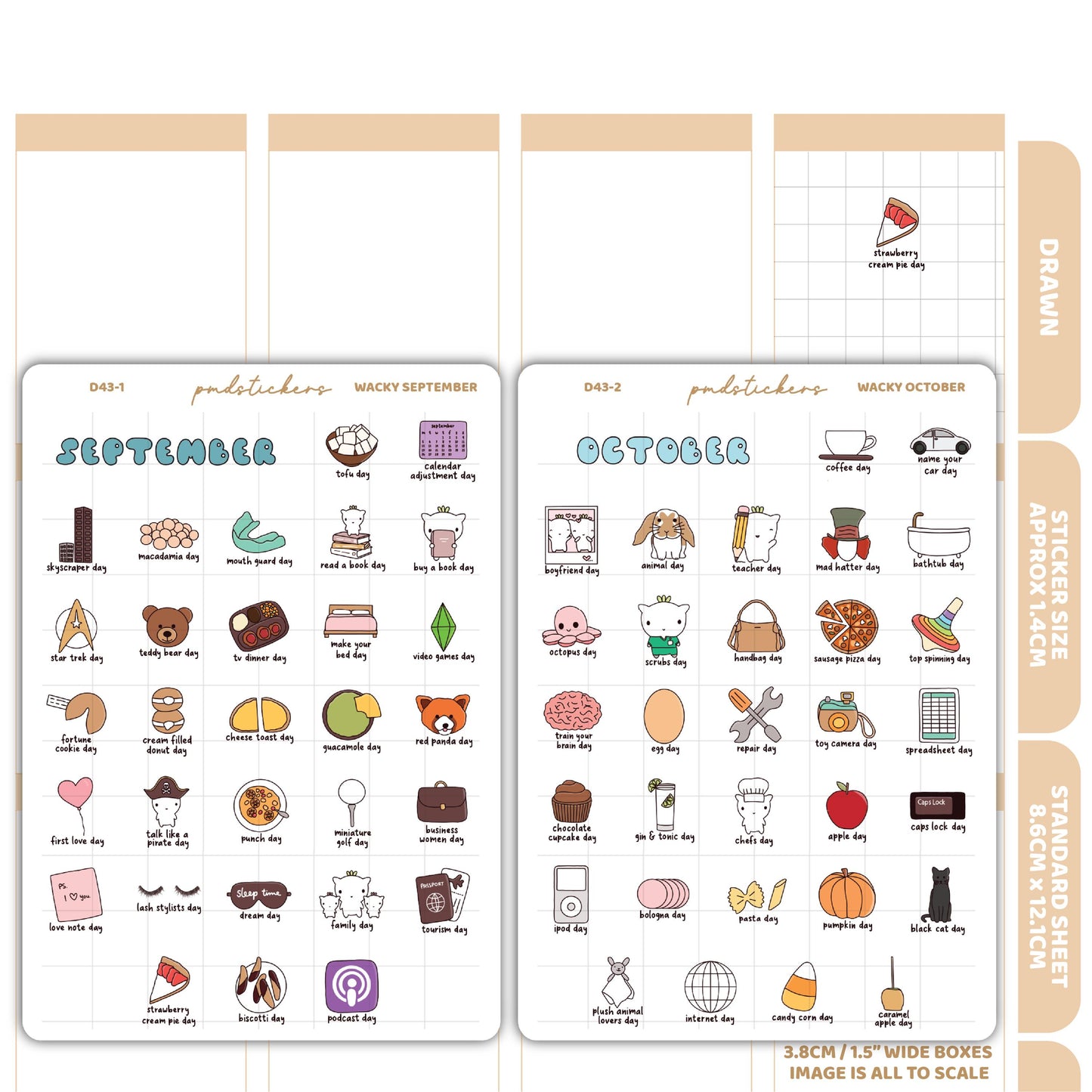 Wacky September, October, November & December Stickers | Drawn Planner Stickers | D43(4)