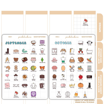 Wacky September, October, November & December Stickers | Drawn Planner Stickers | D43(4)