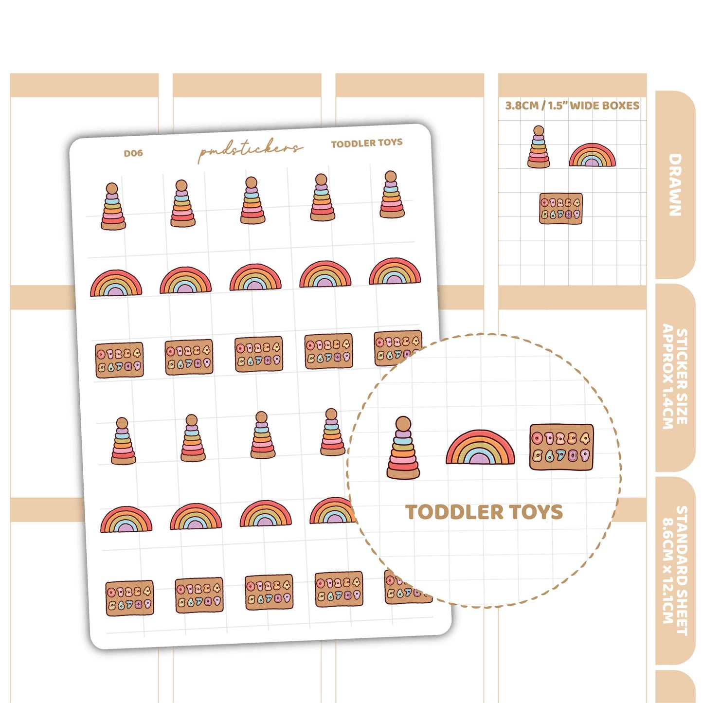 Toddler Toys Stickers | Drawn Planner Stickers | D06
