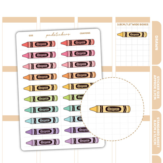 Crayon Stickers | Drawn Planner Stickers | D35