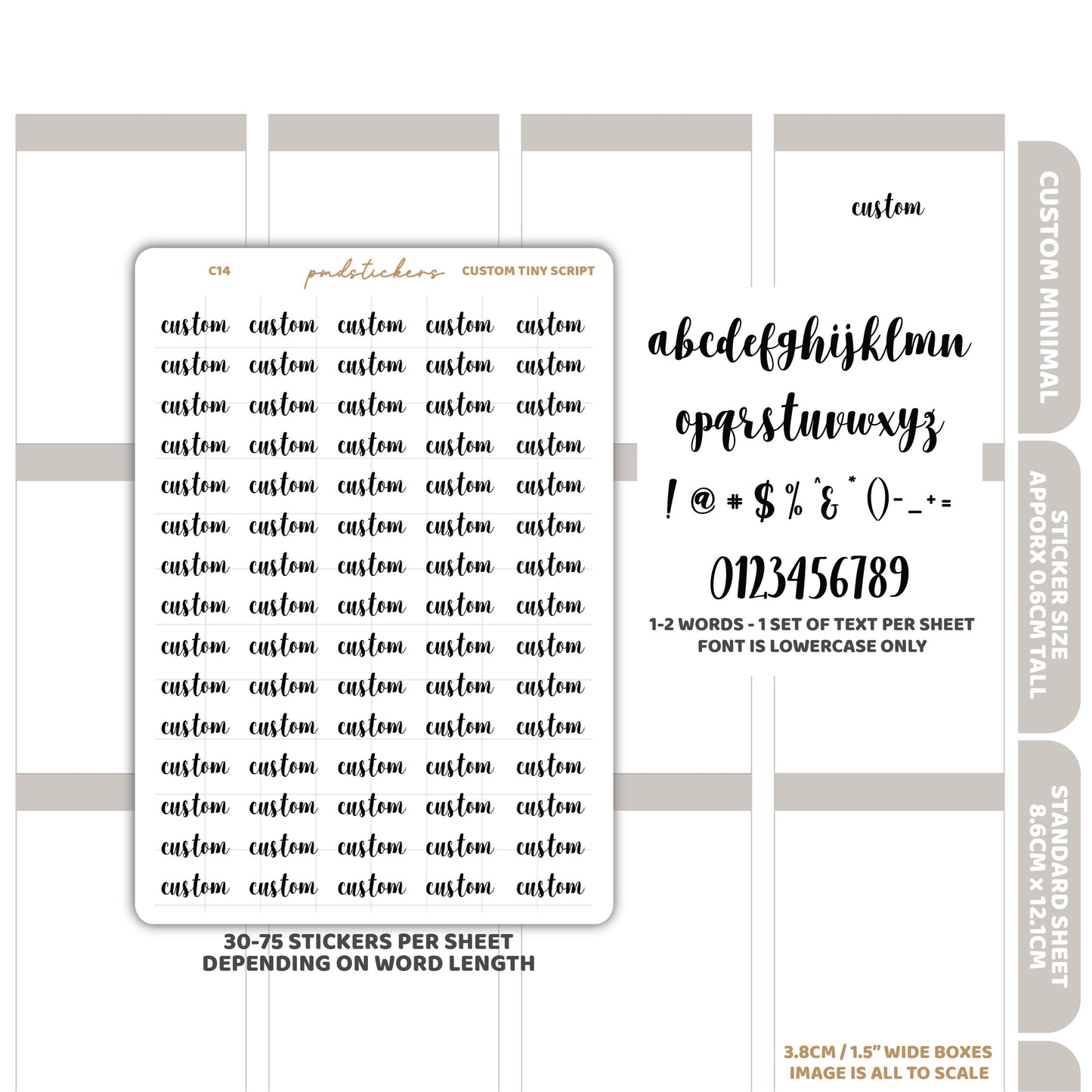 Custom Tiny Script Word Stickers | Custom Minimal Planner Stickers | C14