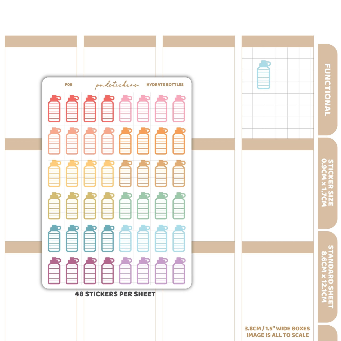 Hydrate Bottle Stickers | Functional Planner Stickers | F09