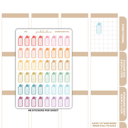 Hydrate Bottle Stickers | Functional Planner Stickers | F09