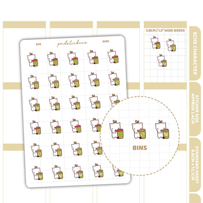 Bin Stickers | Eche Character Stickers | Planner Stickers | E08