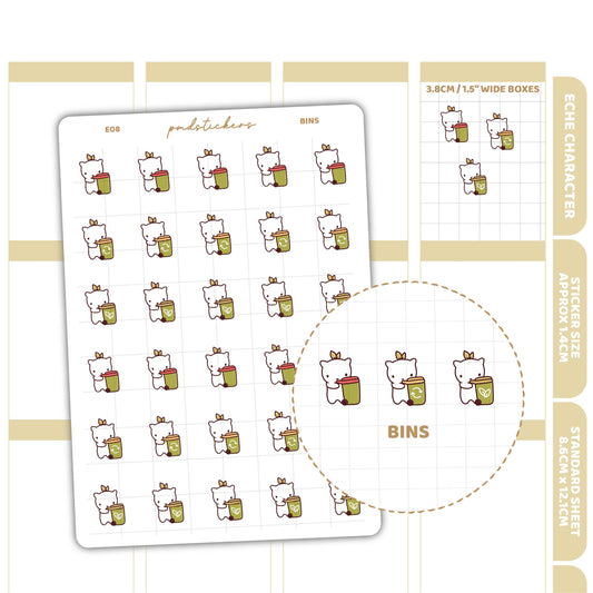 Bin Stickers | Eche Character Stickers | Planner Stickers | E08