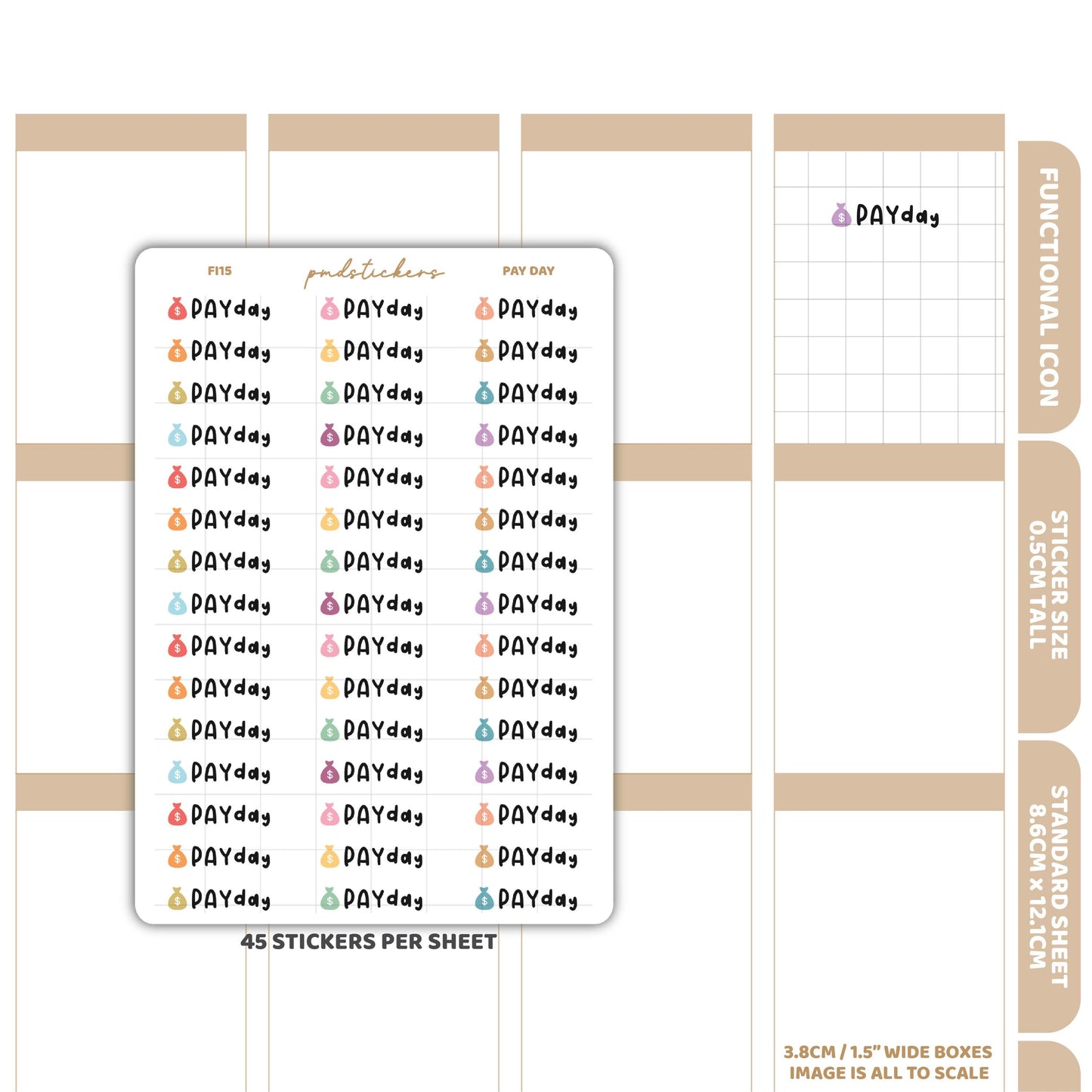 Pay Day Stickers | Functional Icon Planner Stickers | FI15