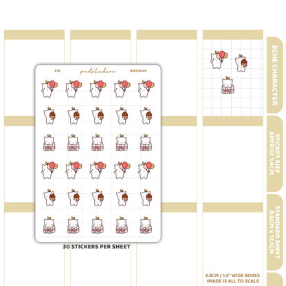 Birthday Stickers | Eche Character Planner Stickers | E35