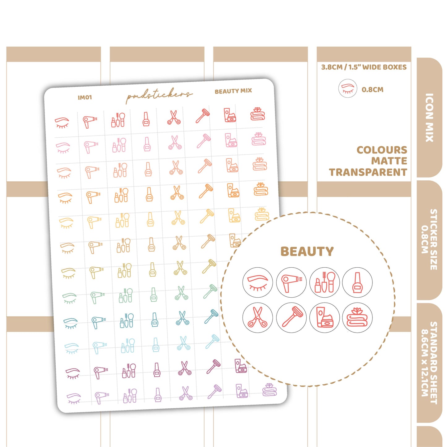Beauty Mix Mini Icon Dot Stickers | Planner Stickers | IM01